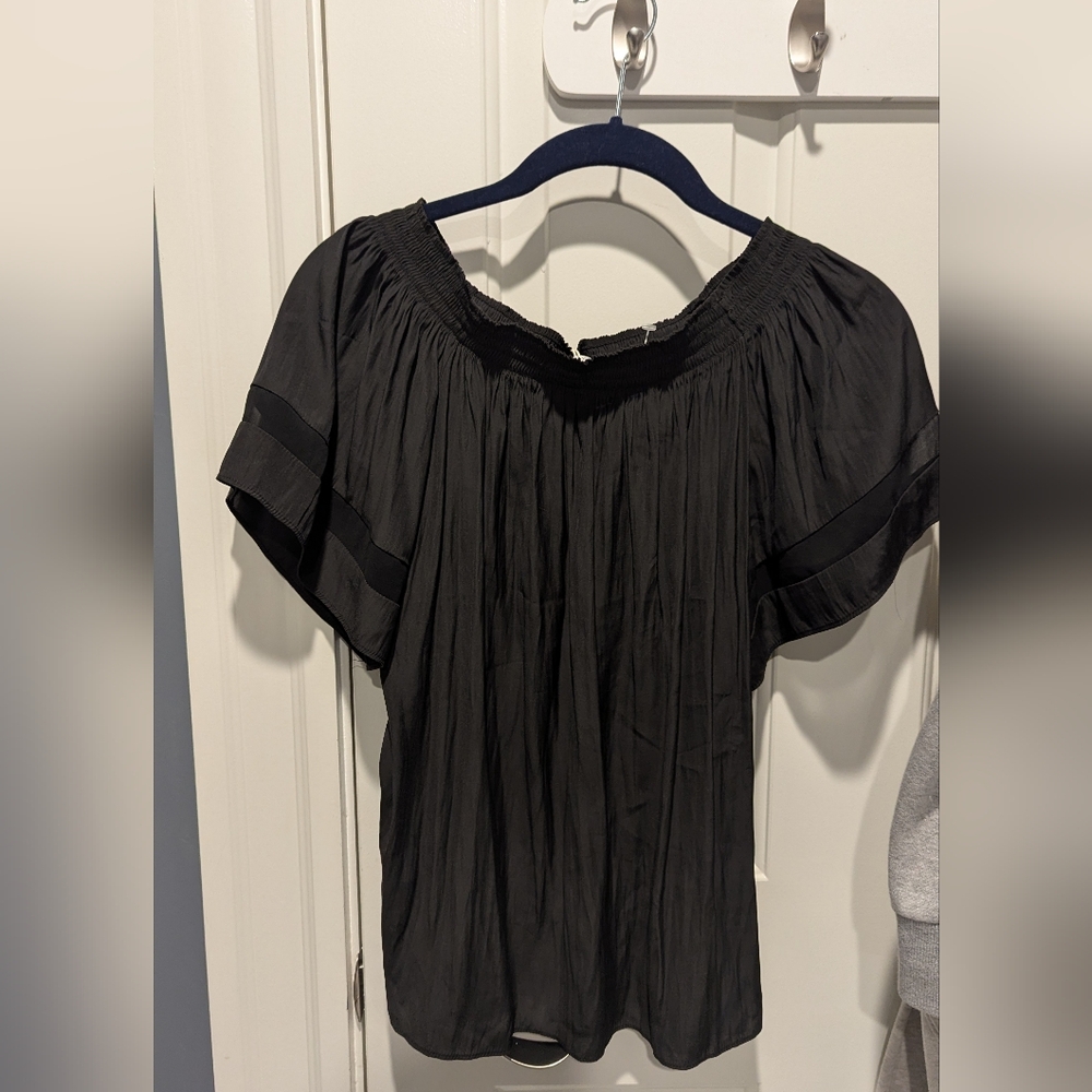 NWT Ramy Brook Black Pleated Puff Sleeve Blouse